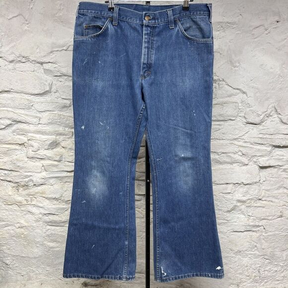 Big Smith Vintage 70s Flare Leg Jeans Western Bootcut Paint Splatters Distressed - Picture 1 of 8